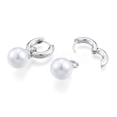ABS Plastic Pearl Dangle Hoop Earrings EJEW-N011-106P-1