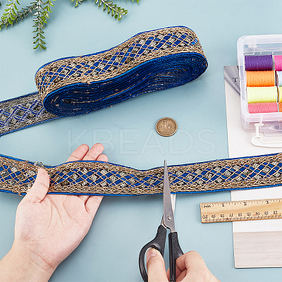 Rhombus Pattern Polyester Ribbon with Paillette OCOR-WH0047-49B-1