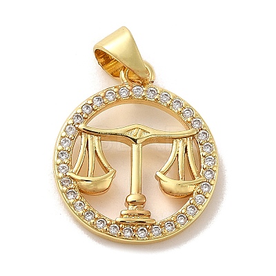 Zodiac Theme Brass Micro Pave Cubic Zirconia Pendants KK-M273-05I-G-1