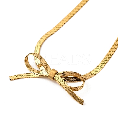 Ion Plating(IP) 304 Stainless Steel Bowknot Pendant Snake Chain Necklaces for Women NJEW-G142-01G-1