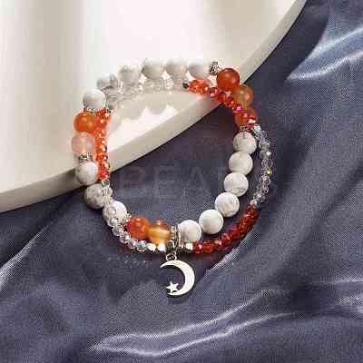Moon and Star Charm Multi-strand Bracelet BJEW-TA00033-01-1