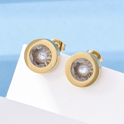 304 Stainless Steel Flat Round Stud Earrings EJEW-C099-23G-03-1
