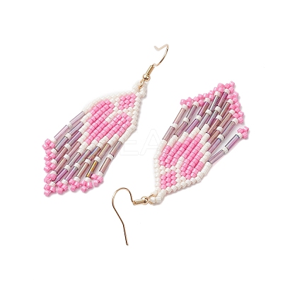 Heart Glass Seed Beaded Tassel Dangle Earrings for Women EJEW-MZ00201-02-1