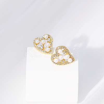 Heart Brass Clear Cubic Zirconia Stud Earrings LS-ZD0180-1