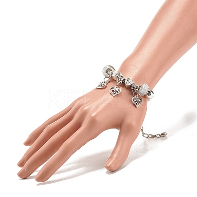 Alloy Heart Charm European Bracelet with Snake Chains BJEW-JB08046-02-1