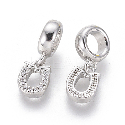 Brass Micro Pave Clear Cubic Zirconia European Dangle Charms ZIRC-G153-10P-1