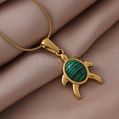 Ocean 310 Stainless Steel Green Enamel Turtle Pendant Necklaces for Women QG8556-1