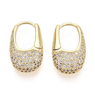 Brass Micro Pave Clear Cubic Zirconia Oval Hoop Earrings EJEW-K267-17G-1