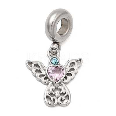 304 Stainless Steel Rose Rhinestone European Dangle Charms STAS-D153-14G-1