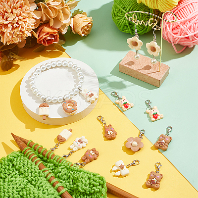Flower/Ice Lolly/Bowknot Resin Pendant Locking Stitch Markers HJEW-AB00658-1