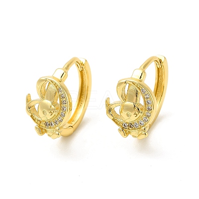 Cubic Zirconia Moon with Rabbit Hoop Earrings EJEW-E270-29G-1