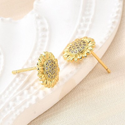 Brass Micro Pave Clear Cubic Zirconia Stud Earrings EJEW-G433-03G-1