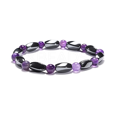 Round Natural Amethyst Stretch Bracelets BJEW-G072-10-1