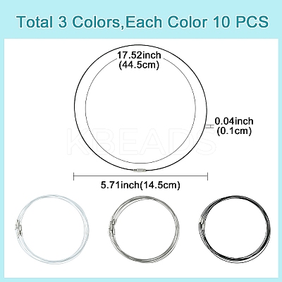 30Pcs 3 Colors Stainless Steel Wire Necklace Cord DIY Jewelry Making TWIR-YW0001-04-1