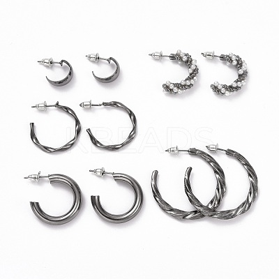 C-shape Stud Earrings EJEW-D277-15B-1