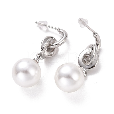 Plastic Pearl with Knot Dangle Stud Earrings EJEW-A072-03P-1