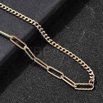 304 Stainless Steel Half Paperclip Chain & Twisted Chain Necklaces for Women NJEW-Z091-11G-1