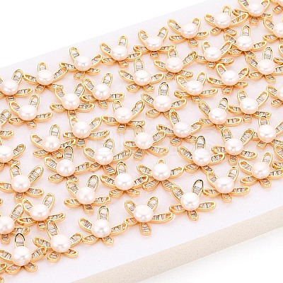 Flower Brass Micro Pave Cubic Zirconia Stud Earrings PEAR-N017-07H-1