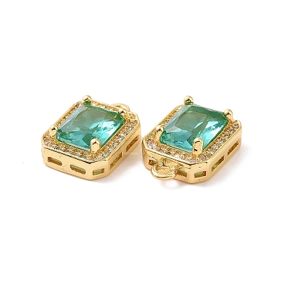 Octagon Rectangle Brass Micro Pave Cubic Zirconia Charms KK-G435-28G-01-1