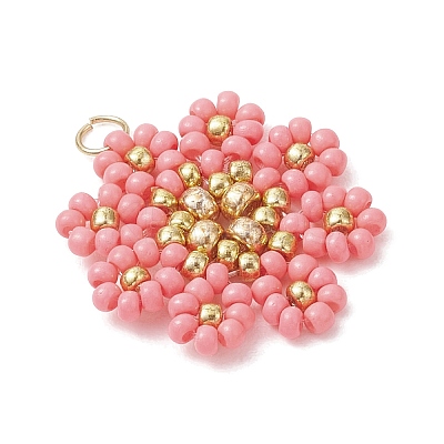 Glass Seed Beaded Flower Pendants PALLOY-MZ01181-03-1