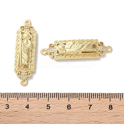 Rack Plating Brass Clear Cubic Zirconia Saint Connector Charms KK-C084-36C-G-1