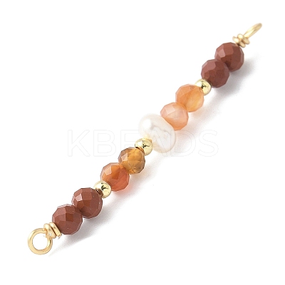 Faceted Round Natural Carnelian & Red Jasper & Potato Natural Cultured Freshwater Pearl Beaded Connector Charms PALLOY-JF03531-01-1