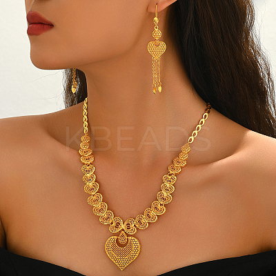 Elegant Alloy Hollow Heart Tassel Earrings & Necklaces for Women TJ4371-1