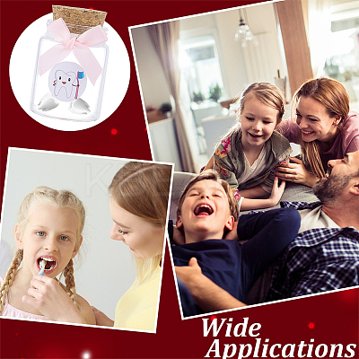 2Pcs Column Transparent Glass Baby Girl Teeth Empty Cork Bottles with Bowknot and Plastic Tooth Picture Stickers AJEW-NB00015-1