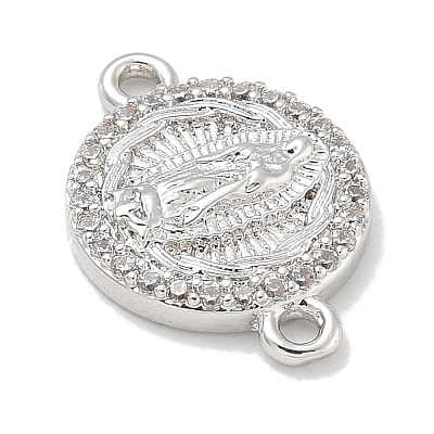 Rack Plating Brass Micro Pave Clear Cubic Zirconia Religion Virgin Mary Connector Charms X-KK-L224-094P-05-1