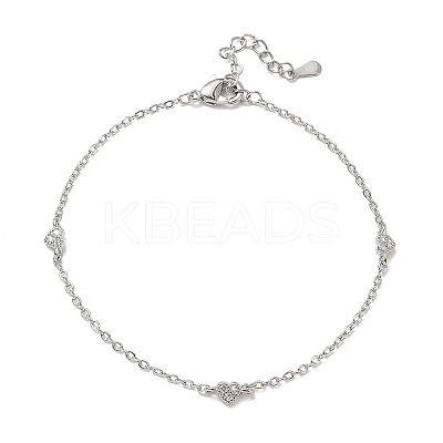 Brass Micro Pave Clear Cubic Zirconia Heart Link Chain Bracelets KK-CBA6980-23P-1
