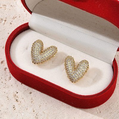 Brass Micro Pave Clear Cubic Zirconia Stud Earrings for Women LS-EJEW-F352-06G-1