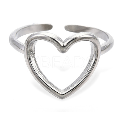 Non-Tarnish 304 Stainless Steel Hollow Heart Cuff Rings RJEW-N038-122P-1