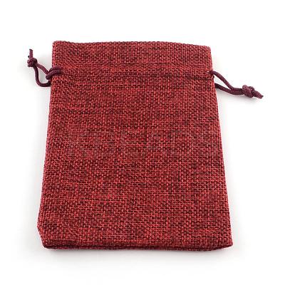 Polyester Imitation Burlap Packing Pouches Drawstring Bags ABAG-R005-14x10-06-1