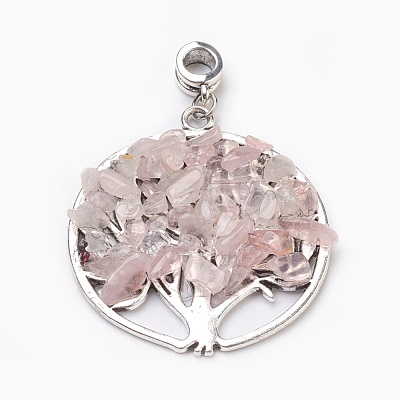 Natural Rose Quartz European Dangle Charms PALLOY-JF00353-03-1