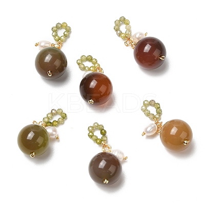 Natural Agate Round Pendant Decorations AJEW-P108-02G-1