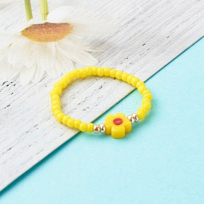 Handmade Baking Paint Glass Seed Beads Stretch Rings RJEW-JR00372-1