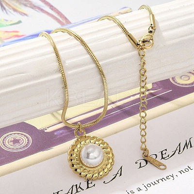 Shell Pearl Pendant Necklace with Ion Plating(IP) 304 Stainless Steel Chains NJEW-K255-19G-1