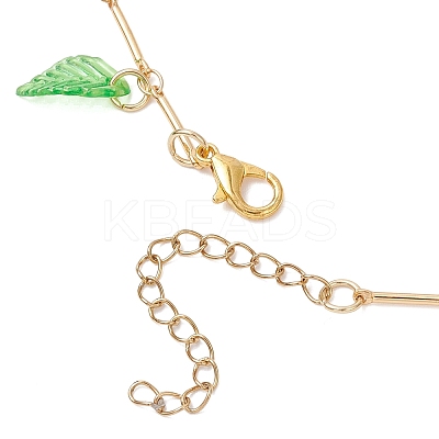 Acrylic Leaf & Glass Seed Beaded Grapes Tassel Brass Bar Link Chain Anklets for Women AJEW-MZ00008-01-1