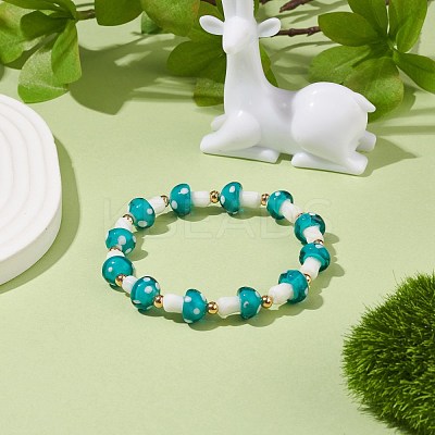 Lampwork Mushroom Beaded Stretch Bracelet for Women BJEW-JB08228-1
