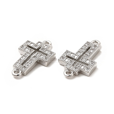 Brass Micro Pave Clear Cubic Zirconia Connector Charms KK-E068-VB329-1
