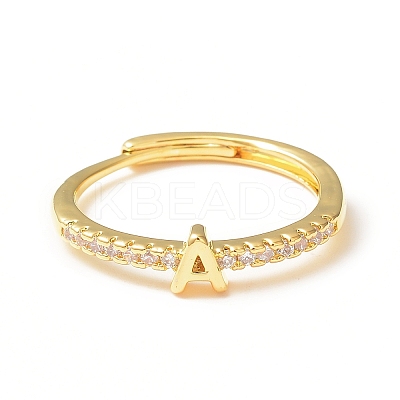 Clear Cubic Zirconia Initial Letter Adjustable Ring RJEW-C052-01G-A-1