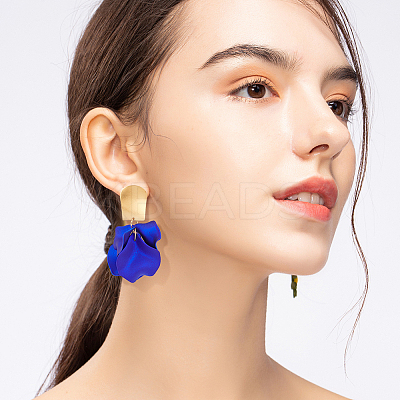 4 Pairs 4 Colors Exquisite Acrylic Petaline Dangle Stud Earrings EJEW-AN0002-10-1