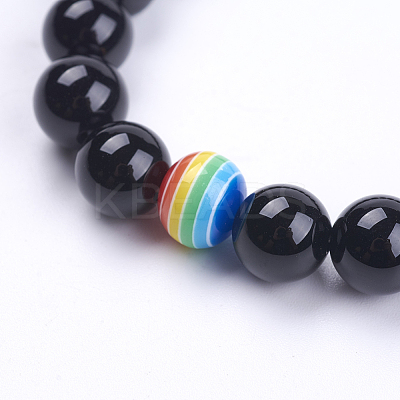 Natural Howlite & Dyed & Heated Black Agate Beaded Stretch Bracelets G-I197-04-1