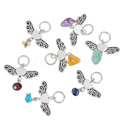 6 Sets Natural & Synthetic Stone Chips Alloy Pendants FIND-HY0001-44-1