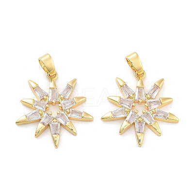 Rack Plating Brass Micro Pave Clear Cubic Zirconia Pendants KK-C063-04G-1