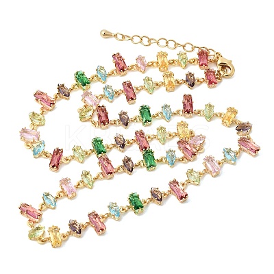 Brass Pave Colorful Cubic Zirconia Geometric Link Chain Necklaces NJEW-C111-03D-1
