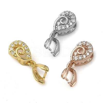 Rack Plating Brass Micro Pave Clear Cubic Zirconia Ice Pick Pinch Bails KK-K340-12-1