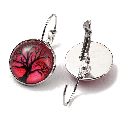 Tree of Life Glass Leverback Earrings with Brass Earring Pins EJEW-Q798-01V-1
