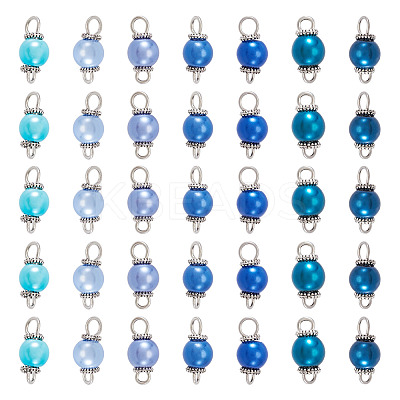 70Pcs 7 Colors Glass Pearl Round Connector Charms PALLOY-TA00265-1