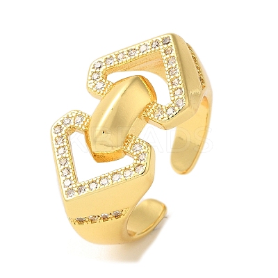 Heart Brass Micro Pave Clear Cubic Zirconia Open Cuff Rings RJEW-U008-15G-1